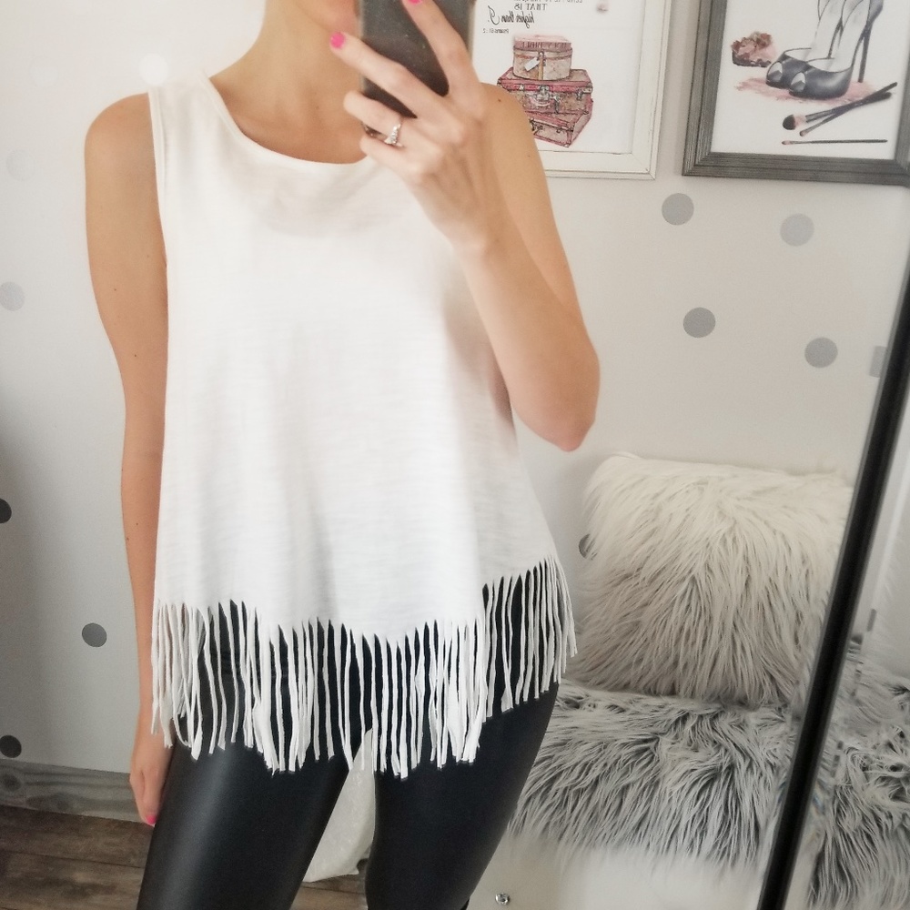 Fall White Fringe Tank Top Women’s Tanks Summer Tops
